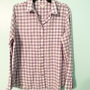 J Crew sz XL Purple White Gingham Checked Button Up